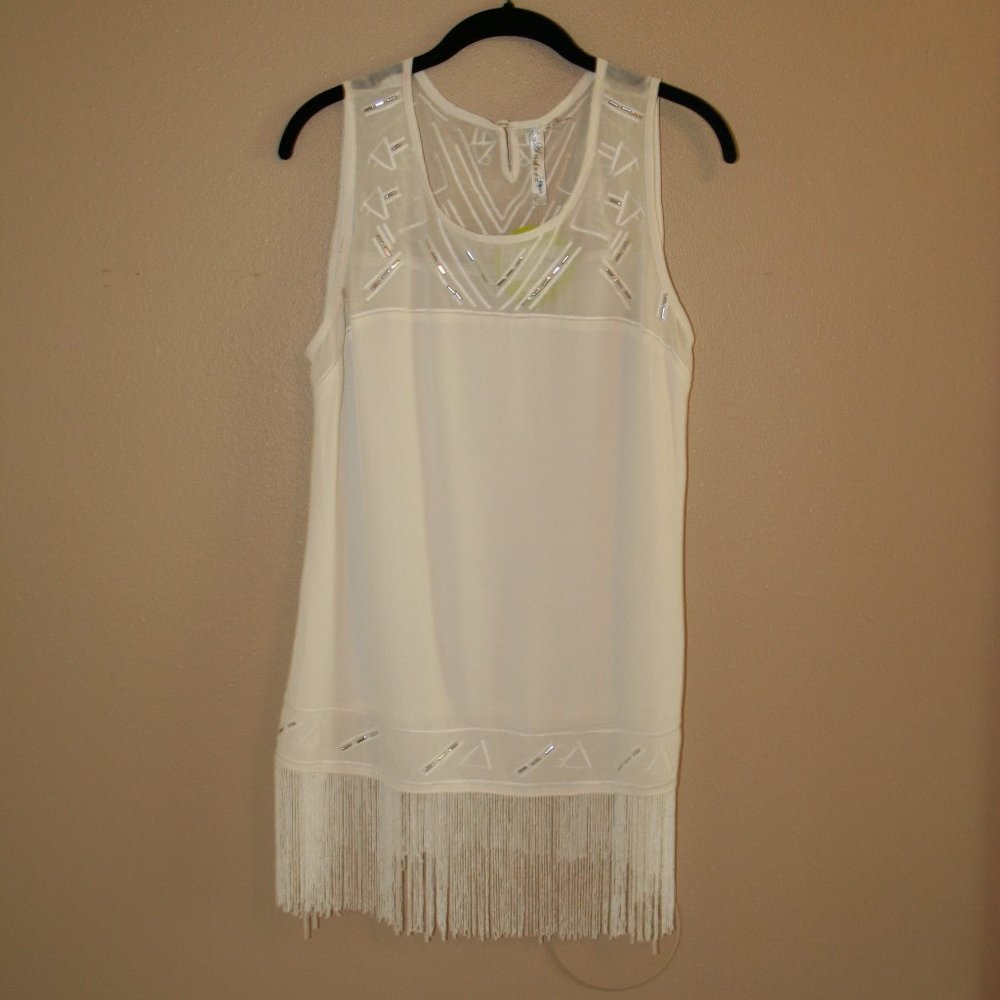 Andree White Embroidered Beaded Fringe Size L